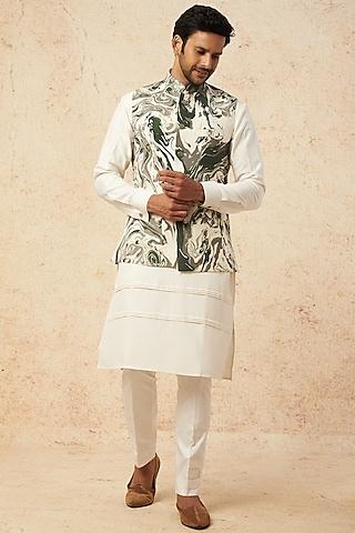 mint green printed nehru jacket