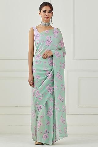 mint green printed saree set