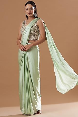 mint green pure satin saree set