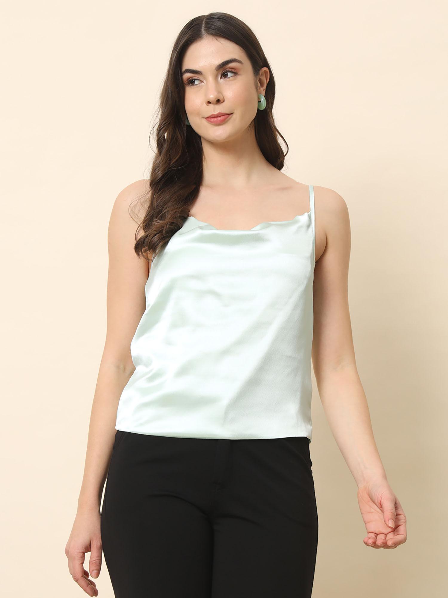 mint green satin shoulder strap top