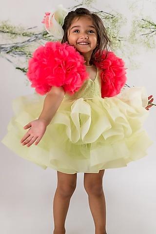 mint green sequins & organza floral dress for girls