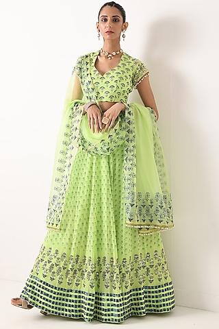 mint green sequins embroidered lehenga set
