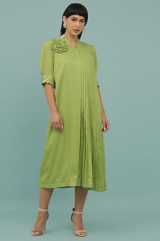 mint green silk blend a-line dress