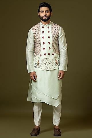 mint green silk embroidered bundi jacket