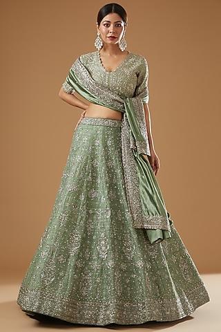 mint green silk embroidered lehenga set