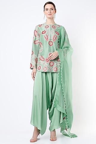 mint green silk kurta set