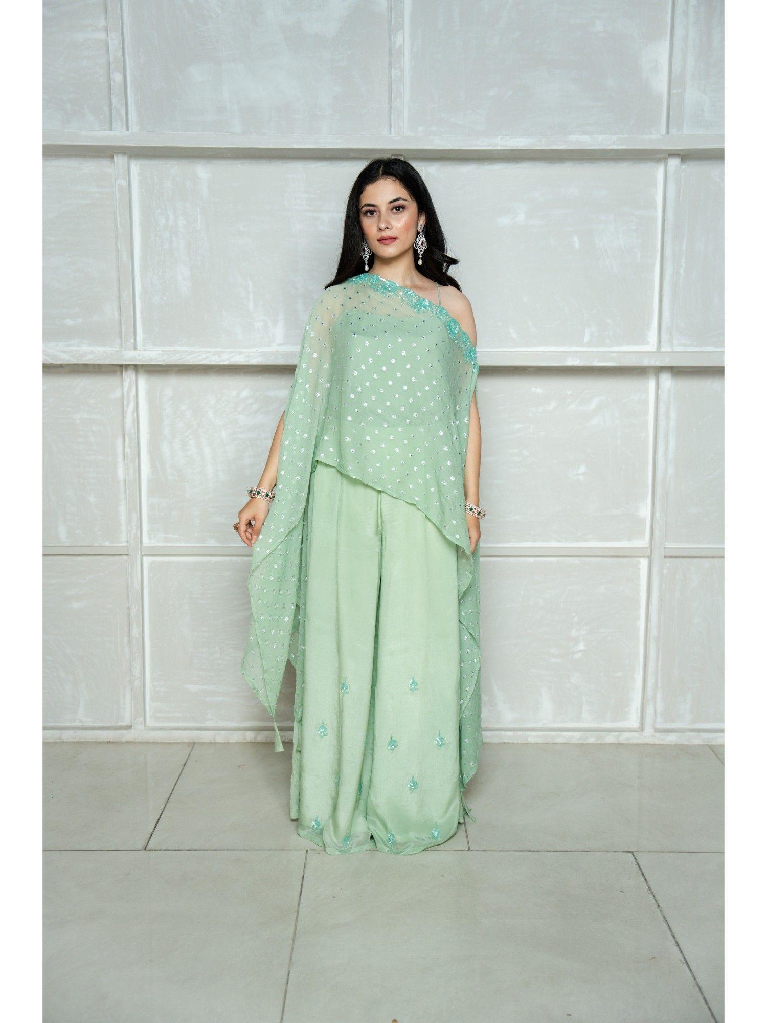 mint green silver kaftan