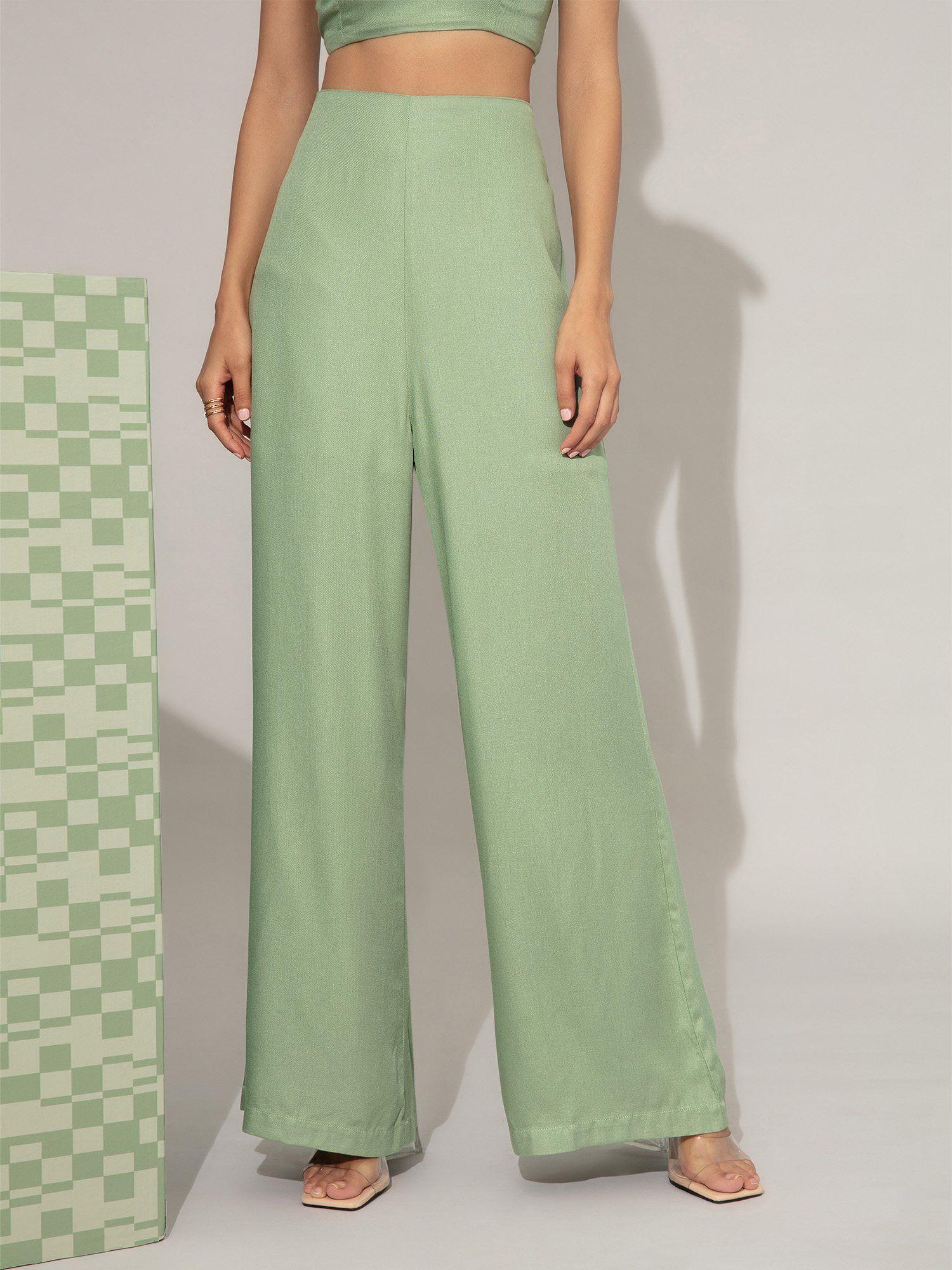 mint green solid wide legged pants