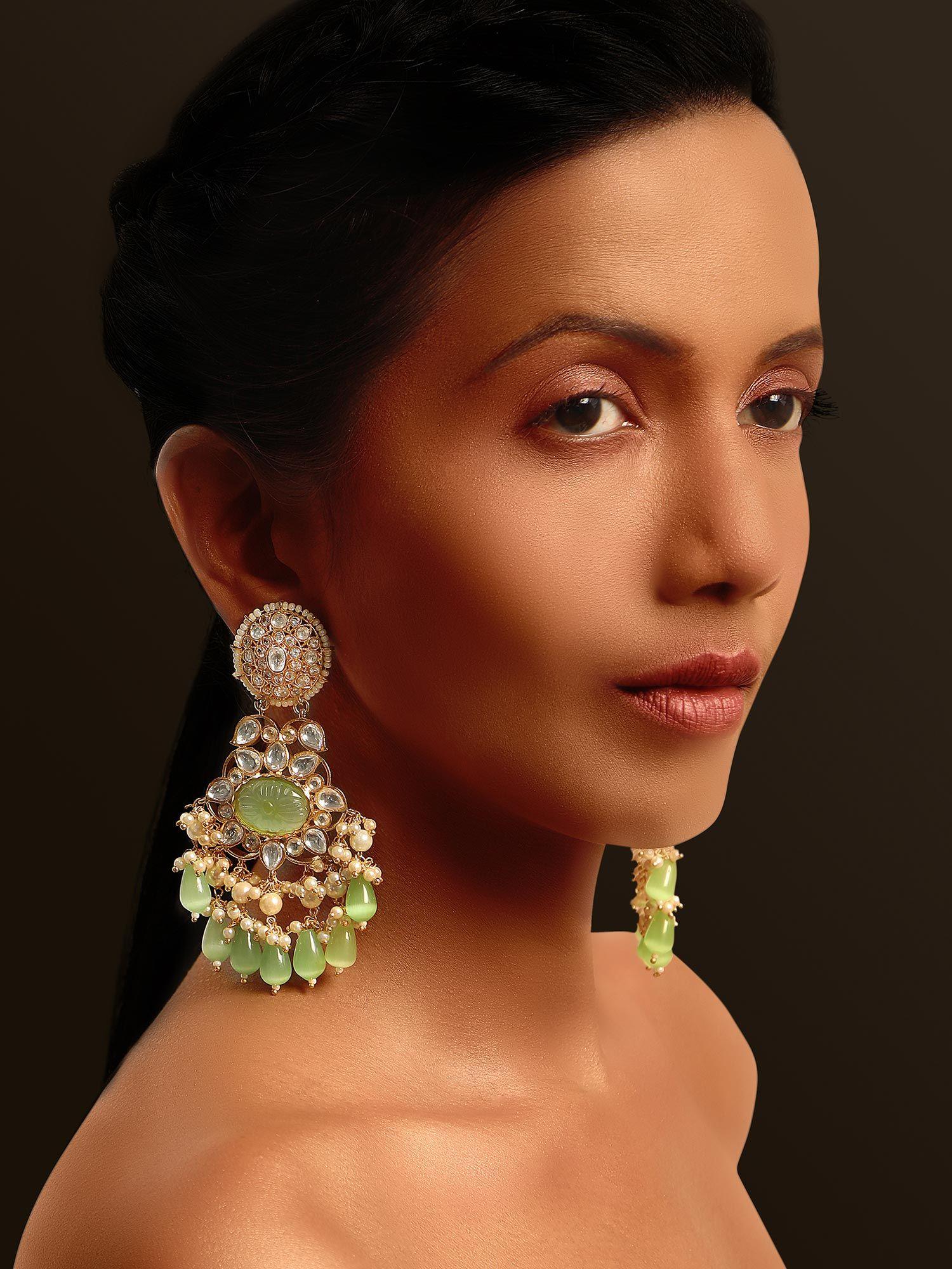 mint green stone kundan earrings