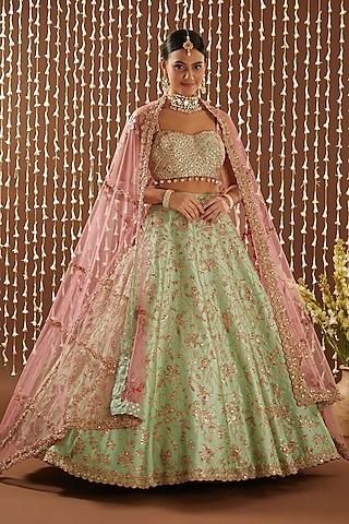 mint green taffeta gota embroidered lehenga set