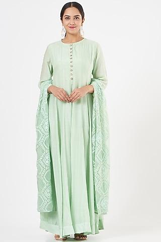 mint hand embroidered anarkali set