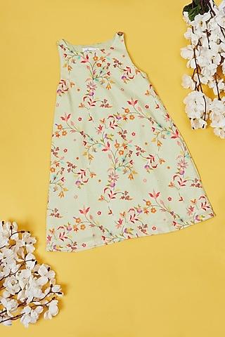 mint muslin floral printed shift dress for girls