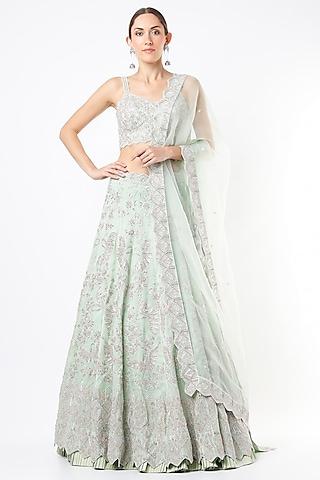 mint organza lehenga set