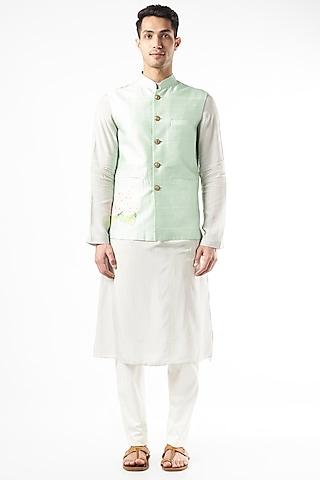 mint raw silk nehru jacket