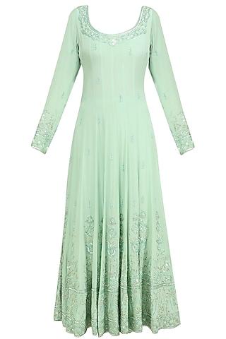 mint sequin and beads embroidered anarkali and churidaar set