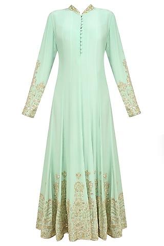 mint sequin embroidered anarkali and churidaar set