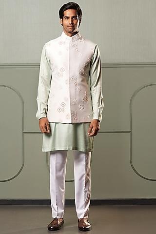 mint short kurta set with ivory nehru jacket