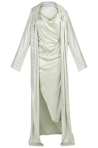 mint slip dress with sequins cape