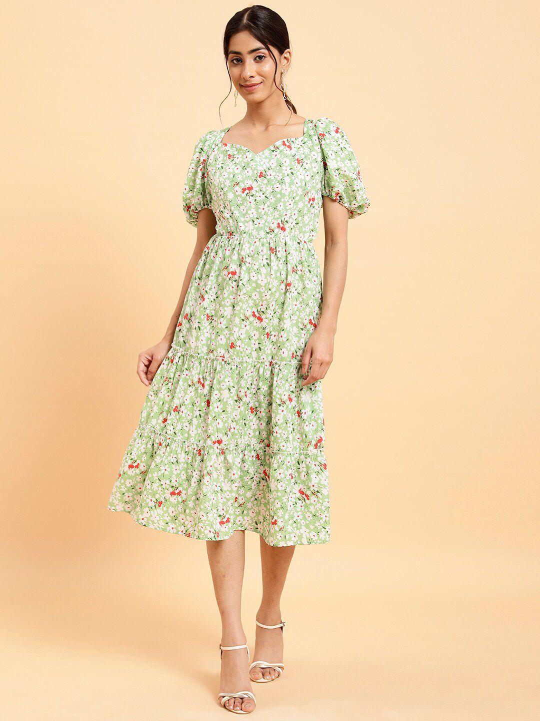 mint street floral print crepe fit & flare midi dress