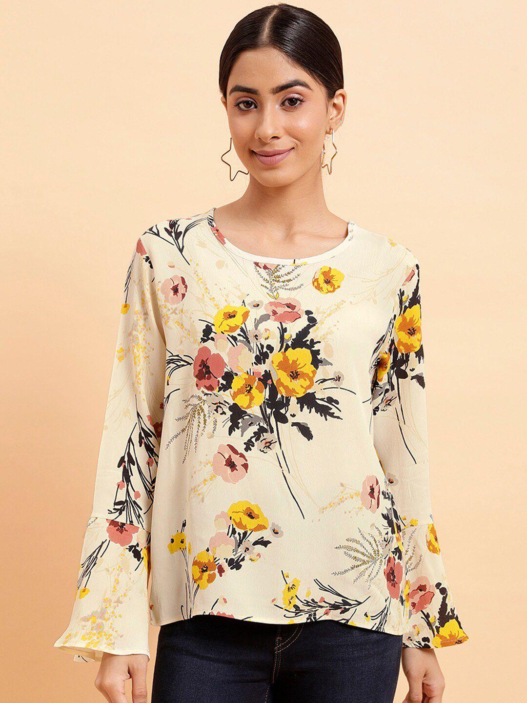 mint street floral printed bell sleeves top