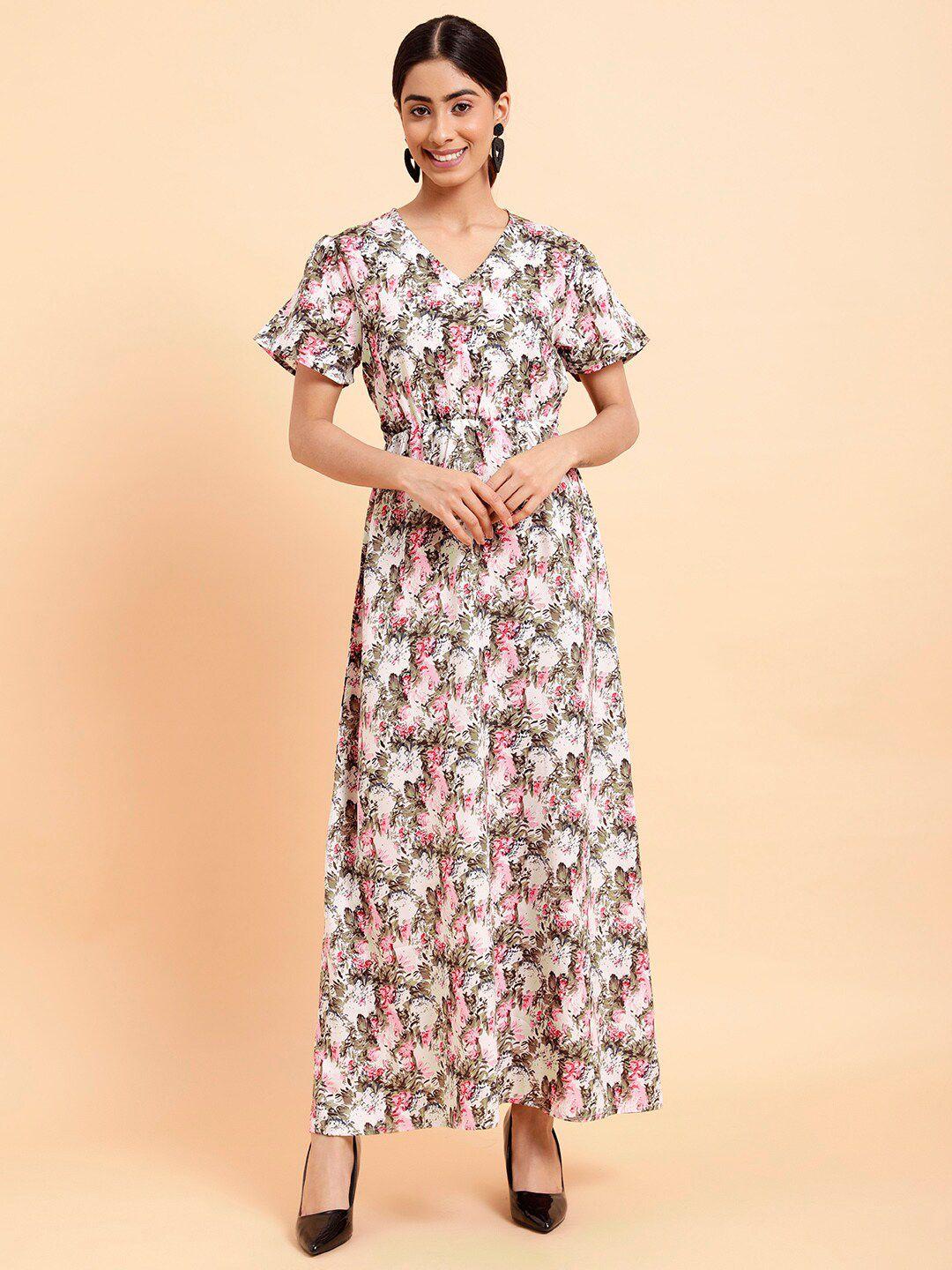 mint street floral printed flared sleeve crepe maxi dress