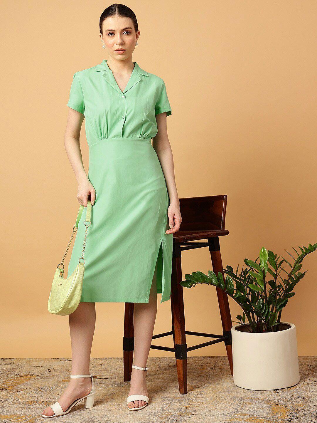 mint street notched lapel collar pure cotton a-line midi dress