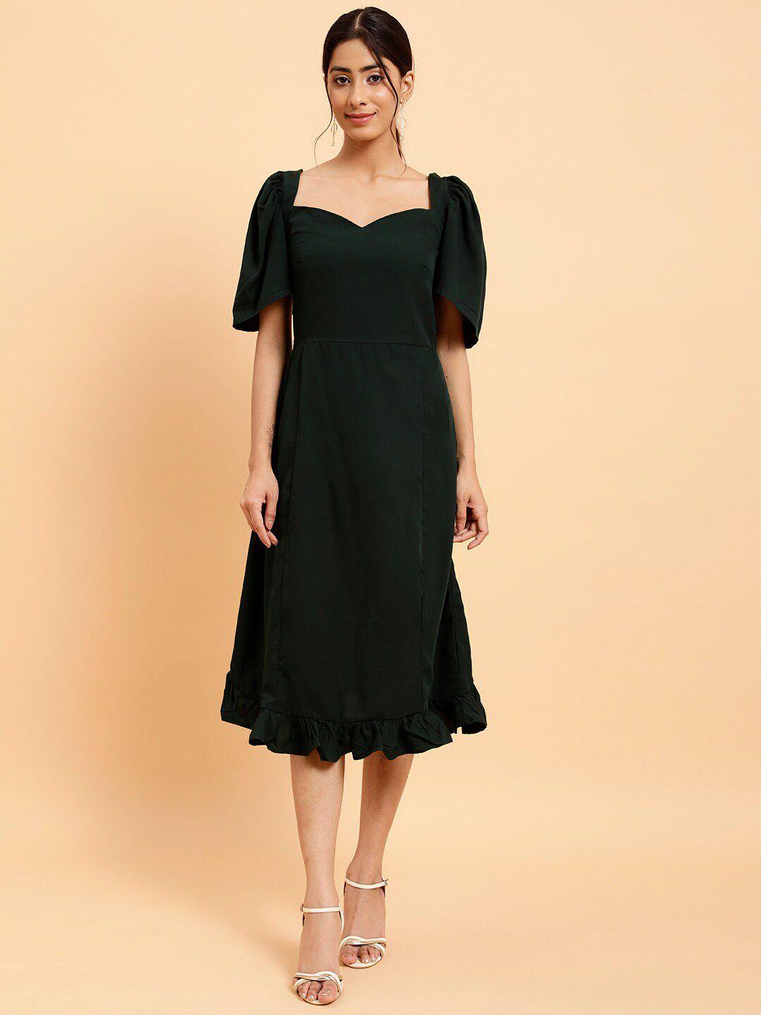 mint street puff sleeve crepe fit & flare midi dress