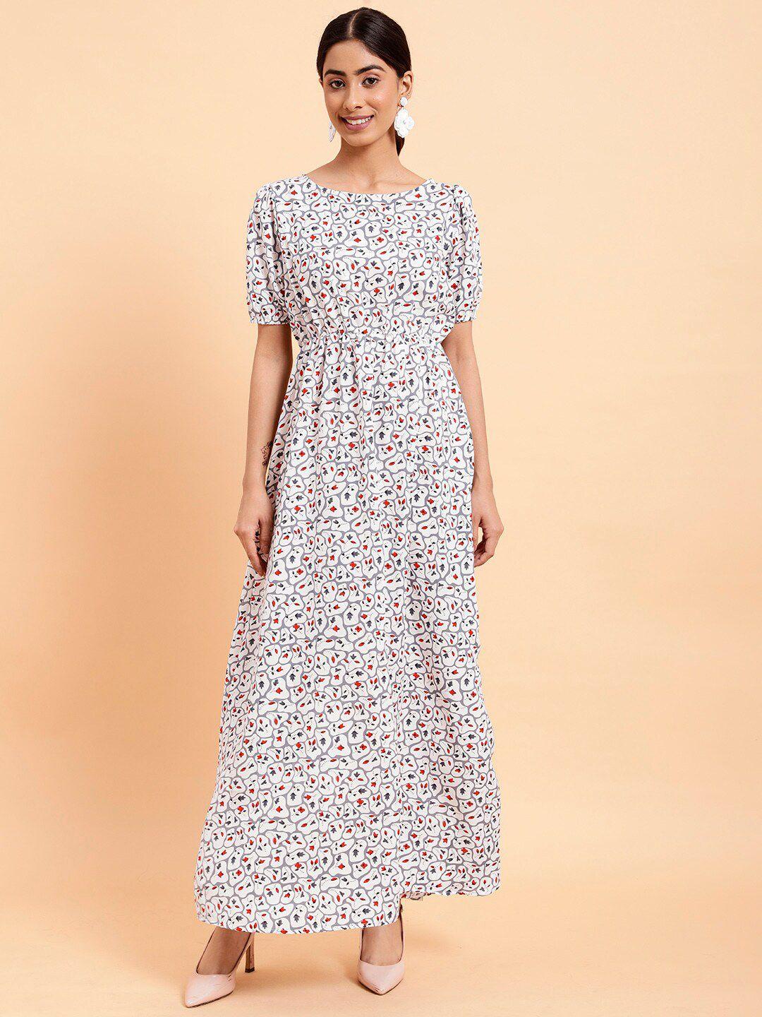 mint street puff sleeves print crepe a-line dress