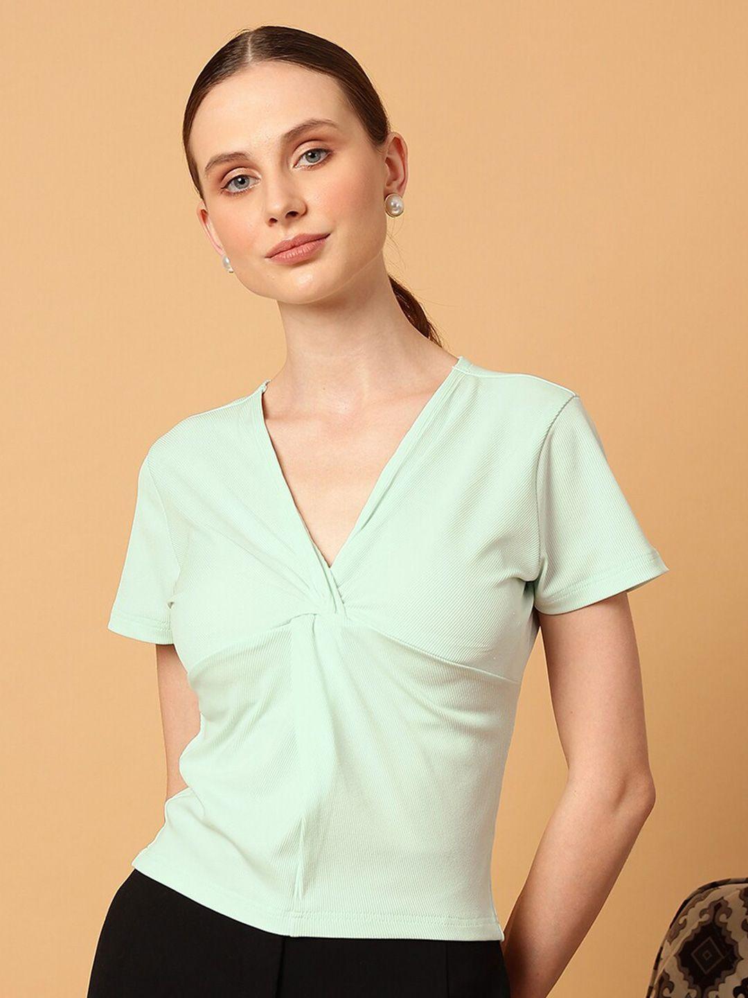 mint street ribbed v-neck twisted front detail top