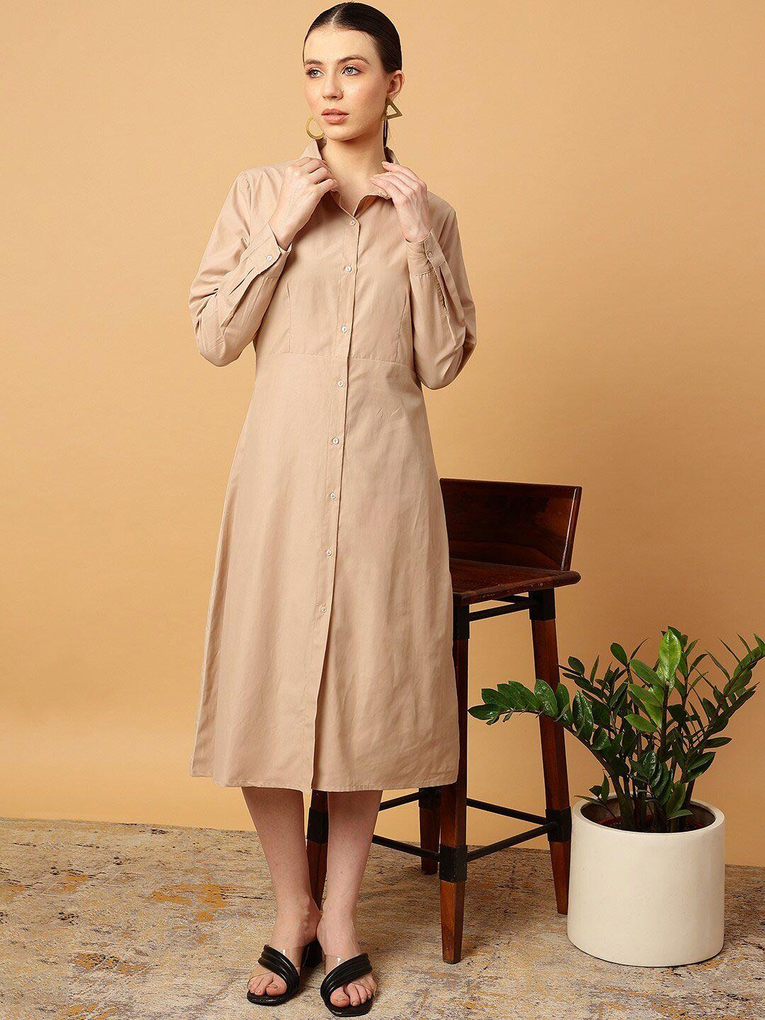 mint street shirt collar cuffed sleeve pure cotton shirt midi dress