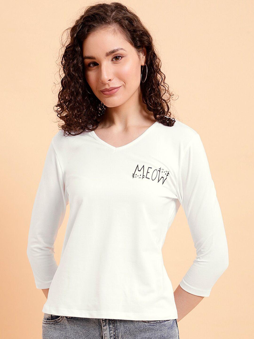 mint street typography printed v-neck pure cotton t-shirt