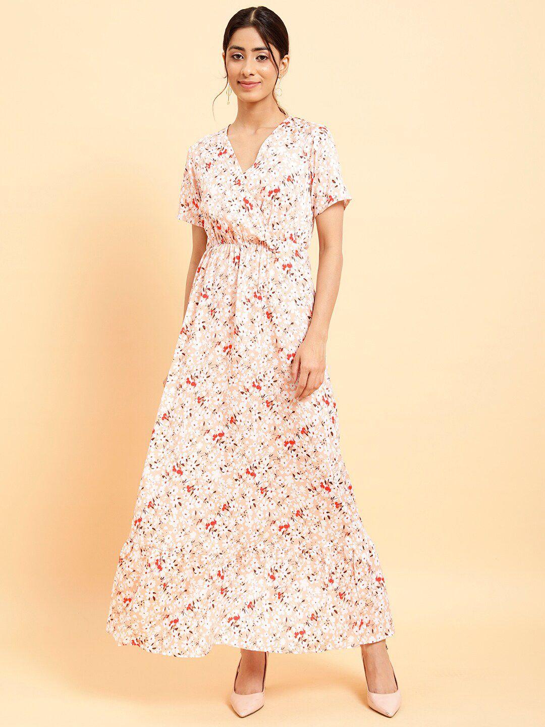 mint street v-neck floral printed crepe maxi dress