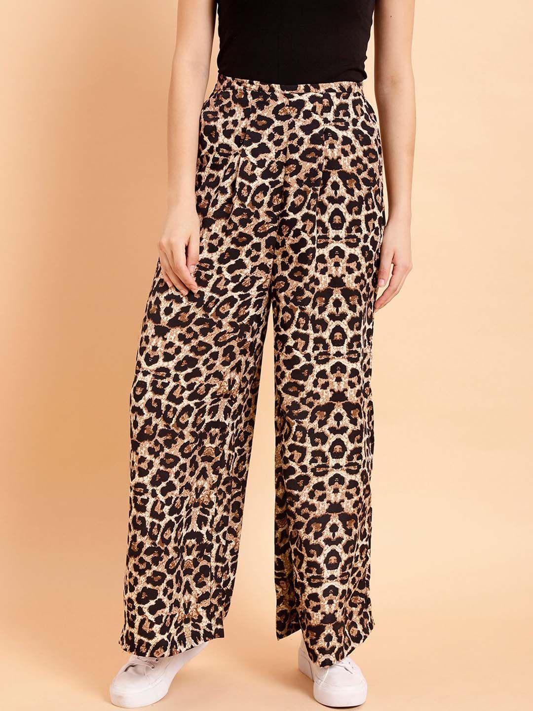 mint street women animal printed mid rise plain parallel trousers