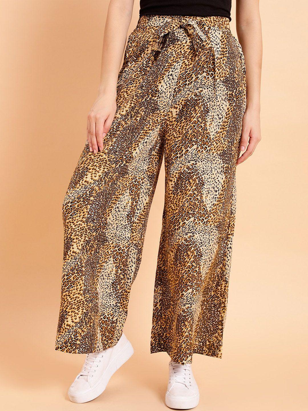 mint street women animal printed pleated parallel trousers
