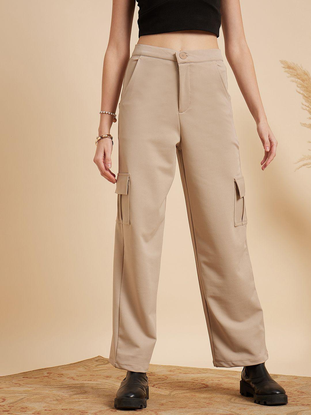 mint street women beige tailored straight fit regular trousers