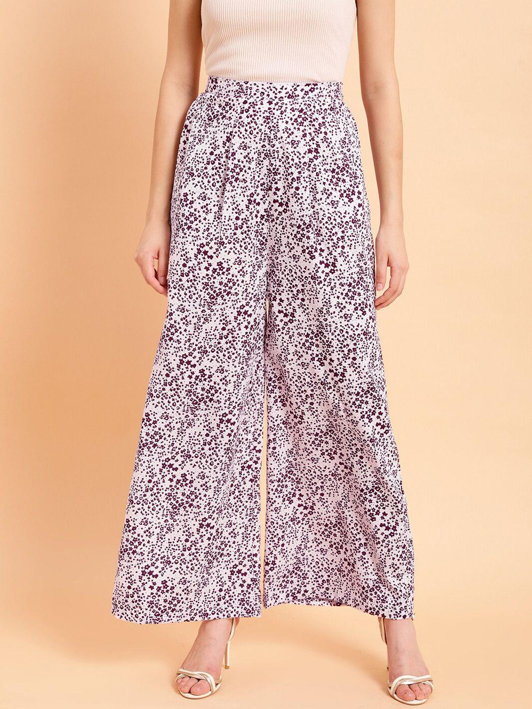 mint street women floral printed mid rise plain parallel trousers