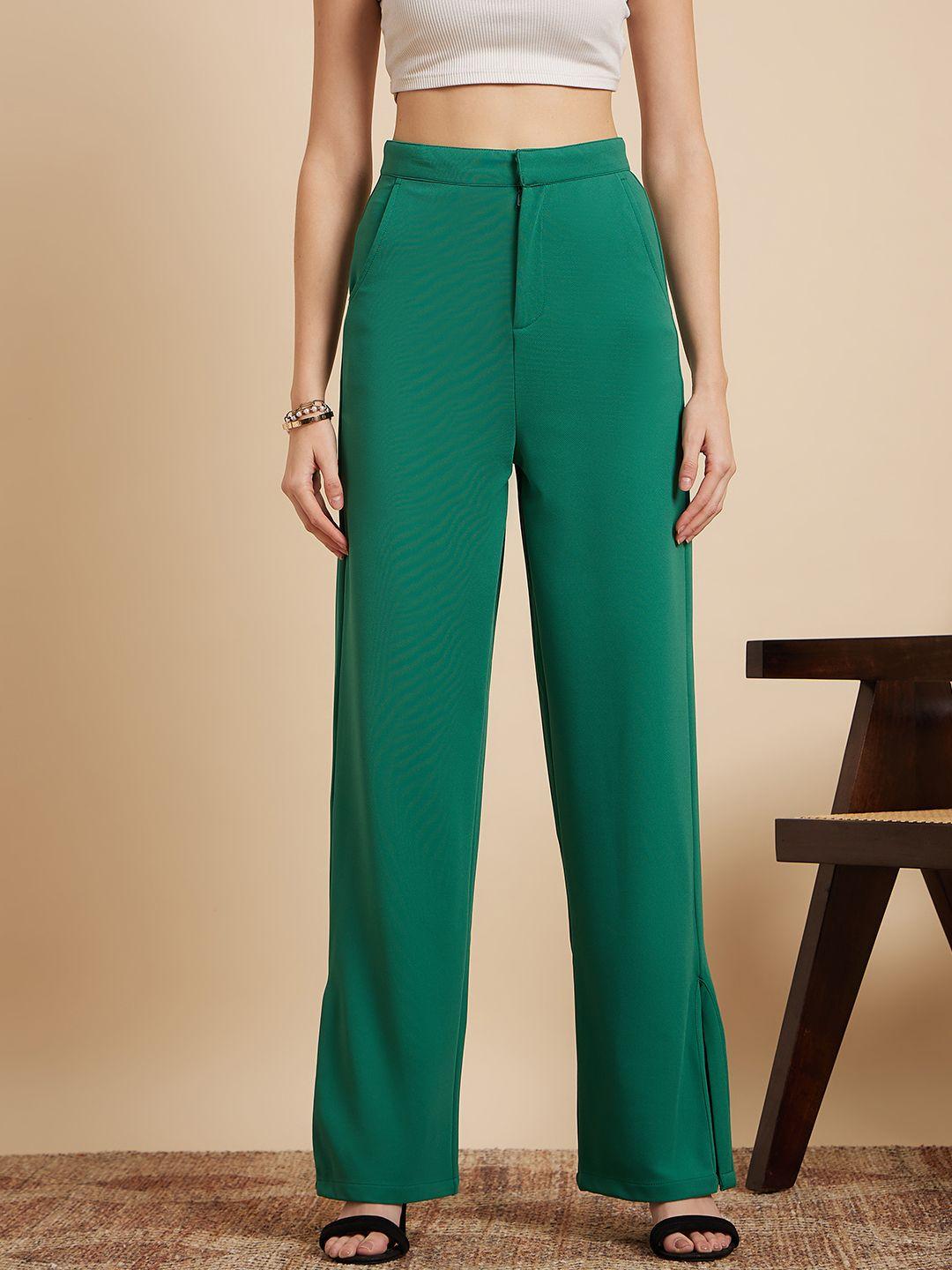 mint street women green tailored straight fit parallel trousers