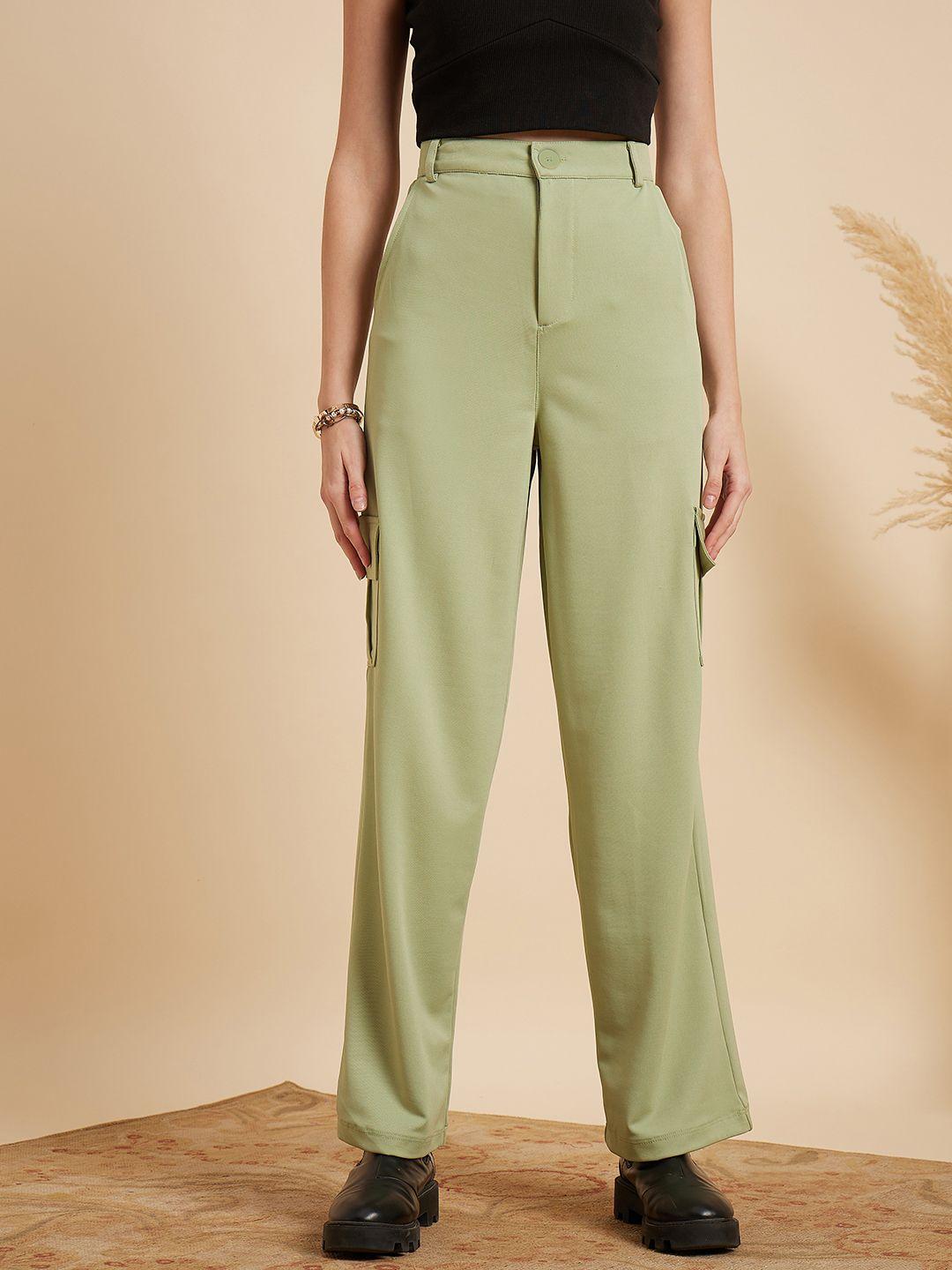mint street women green tailored straight fit regular trousers