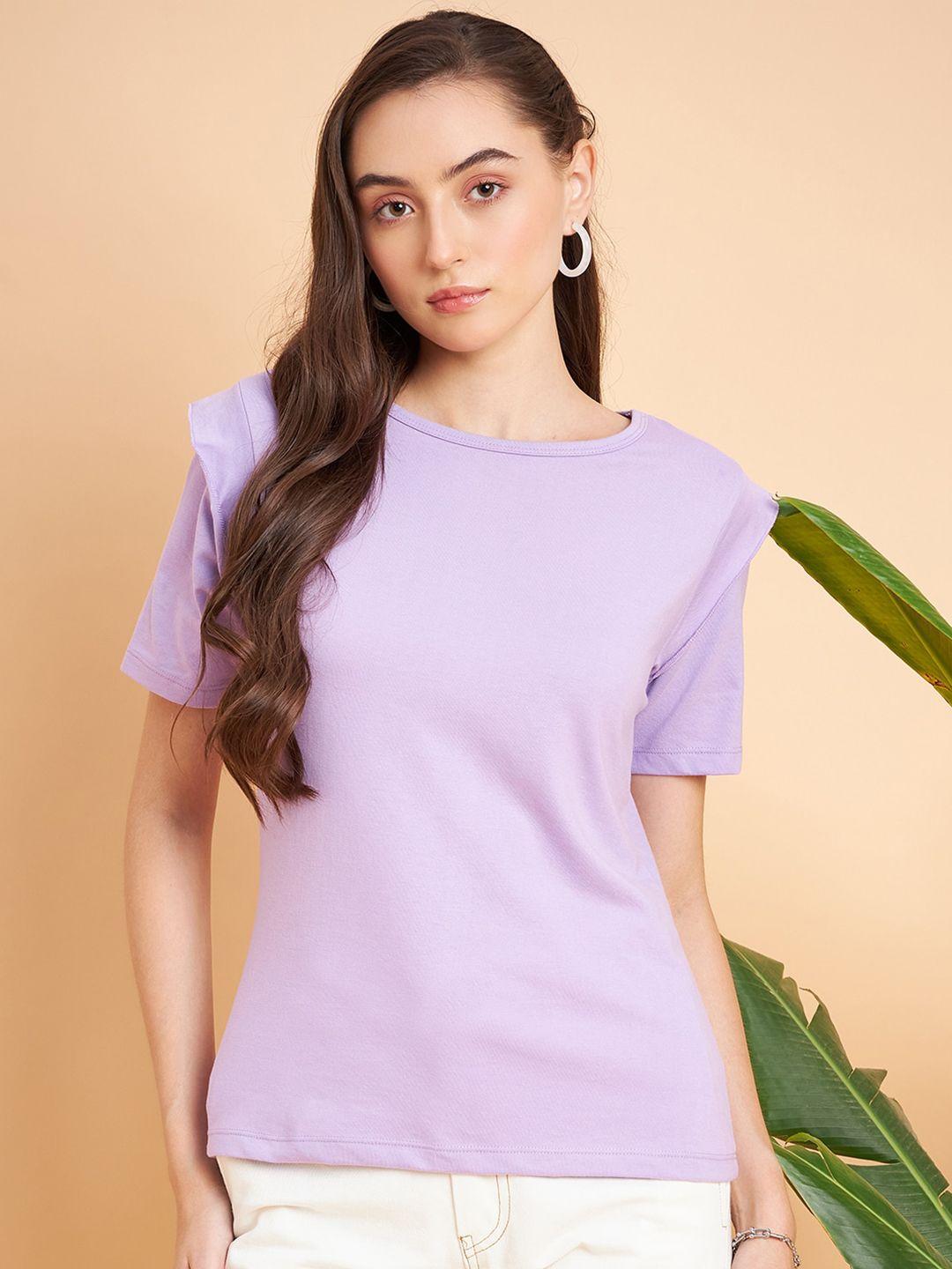 mint street women lavender drop-shoulder sleeves pockets t-shirt