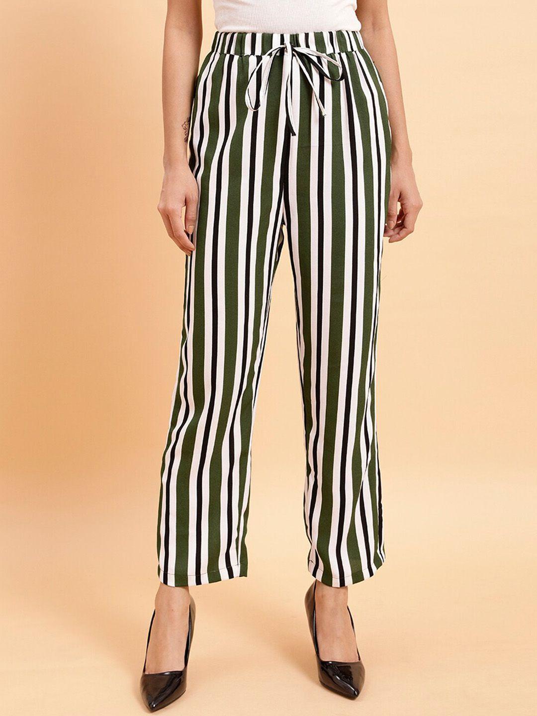 mint street women striped mid-rise regular trousers