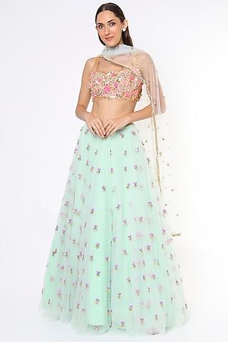 mint tulle lehenga set