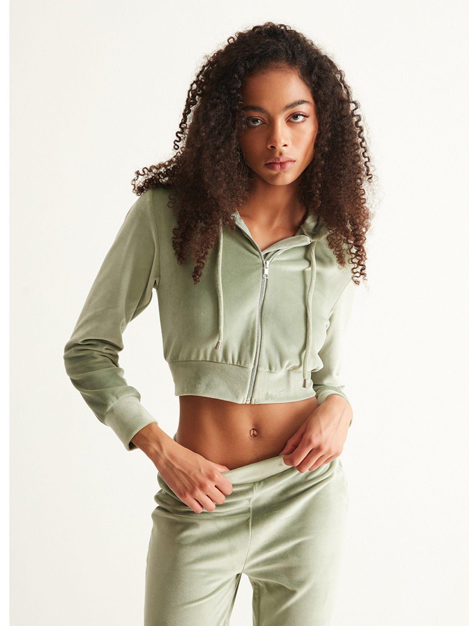 mint velour crop jacket