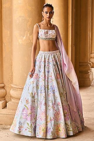 mint velvet floral motif lehenga set