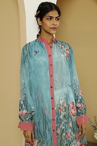 mint viscose crepe floral tunic