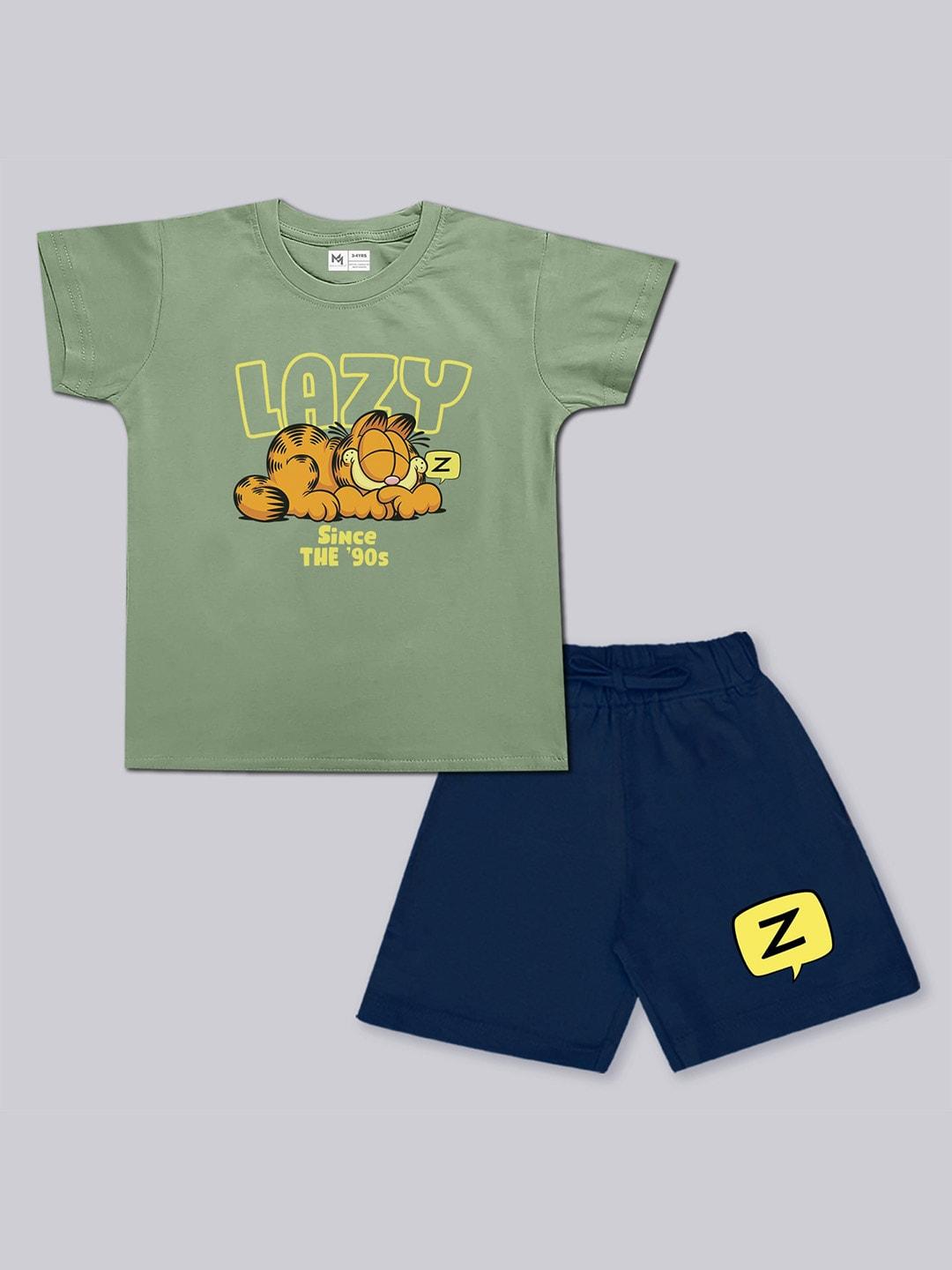 minute mirth boys garfield printed pure cotton t-shirt with shorts