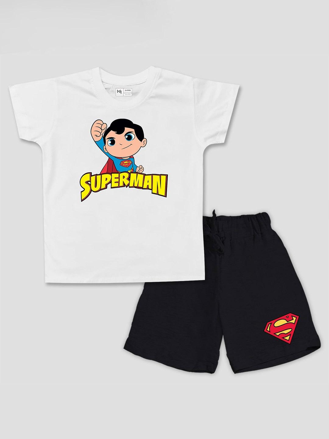 minute mirth boys superman printed pure cotton t-shirt with shorts
