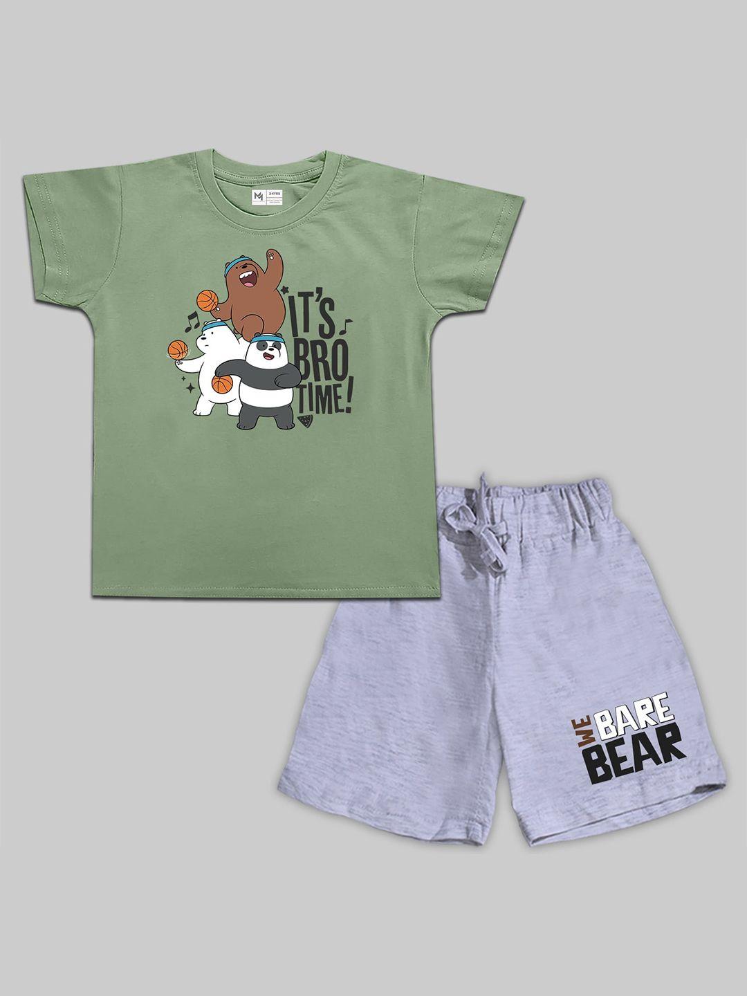 minute mirth boys we bare bears printed pure cotton t-shirt with shorts