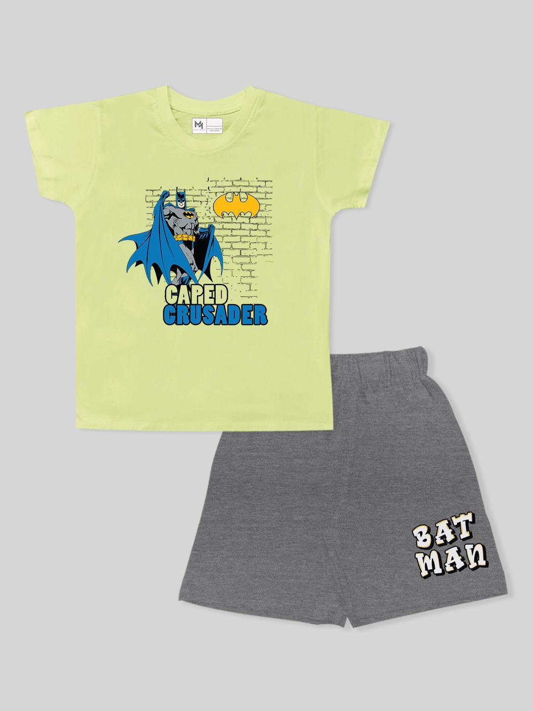 minute mirth boys batman printed pure cotton t-shirt with shorts clothing set