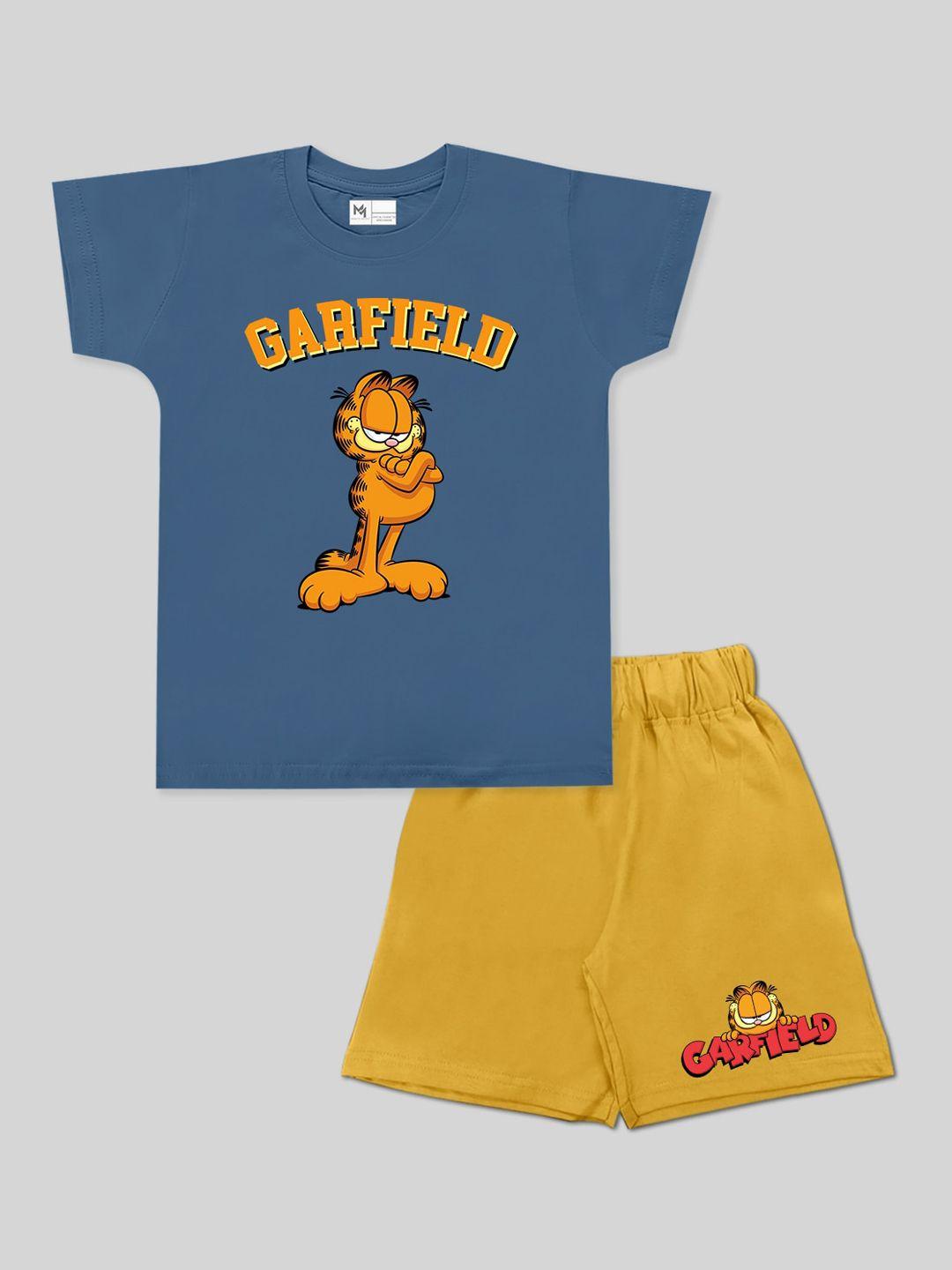 minute mirth boys garfield printed pure cotton t-shirt with shorts clothing set