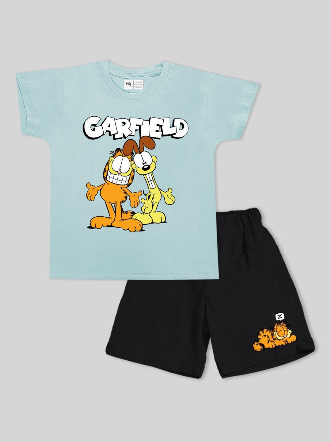 minute mirth boys garfield printed pure cotton t-shirt with shorts clothing set